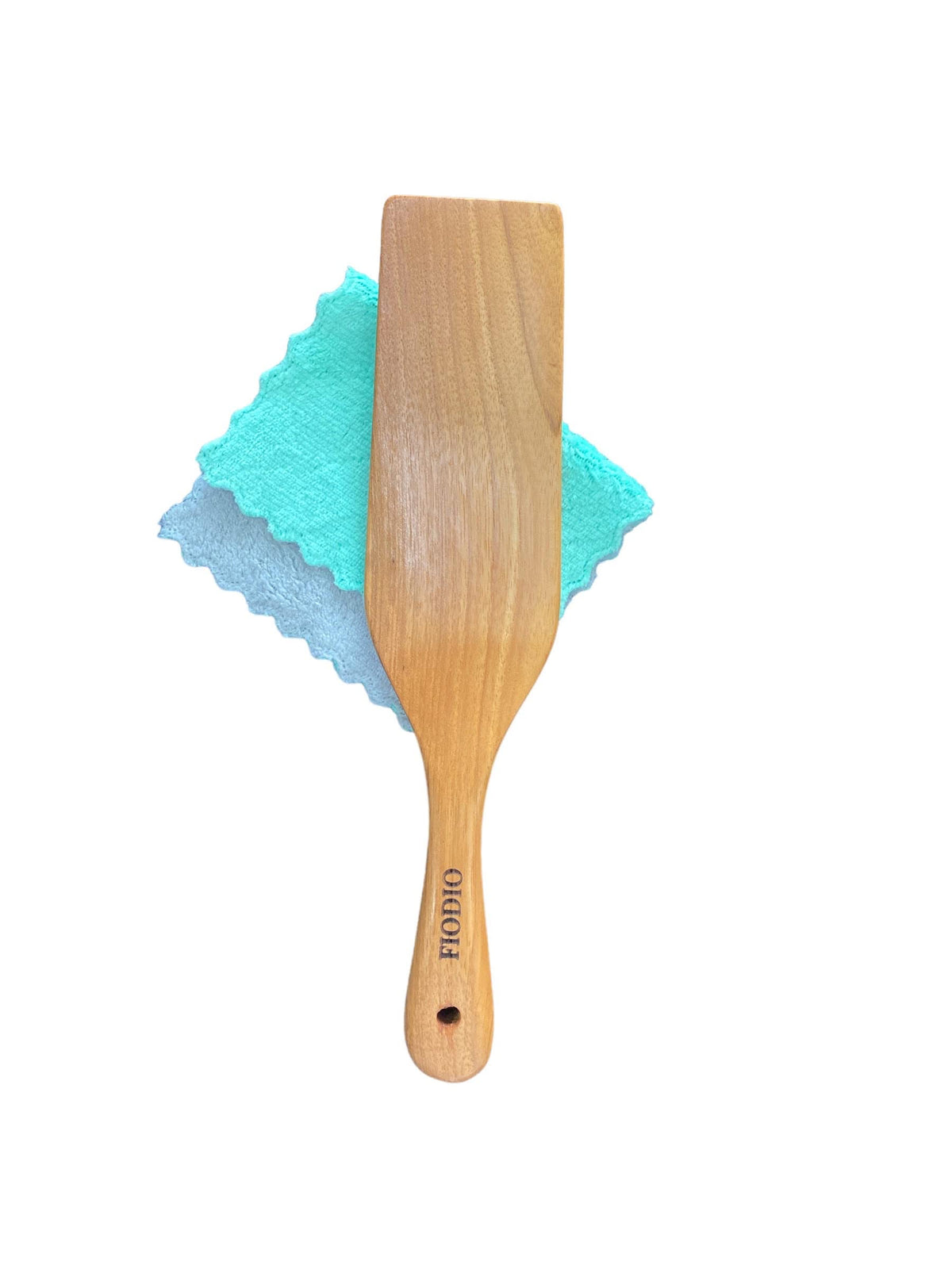 Fiodio Home Teak Wooden Spatula, Spoons & Slotted Turner for Cooking – Natural Non-Stick, Handcrafted Kitchen Utensils with Comfort Grip & Microfiber Cloth