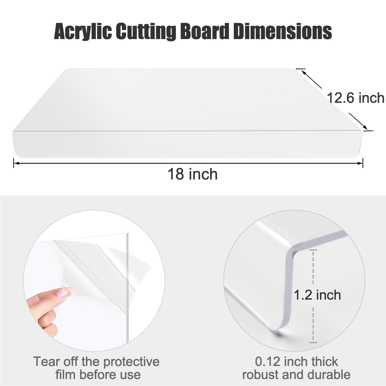 Acrylic Cutting Boards for Kitchen Counter，Clear Cutting Board for Countertop with Lip, Upgraded Thicker Non-Slip Transparent Acrylic Cutting Board for Countertop for Home (18 * 14in) (Large)
