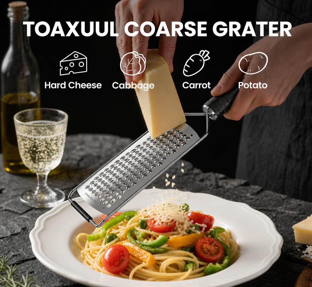 Cheese Grater with Non-Slip Handle, L12" X W2.5", Coarse Grater