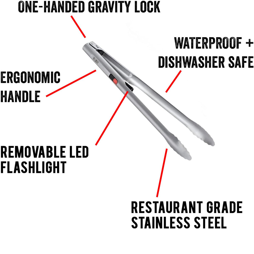 Grill Light Grill Spatula & Tongs Grilling Set | Restaurant Grade Stainless Steel | Super Bright LED Light to Grill in Dark | Waterproof & Dishwasher Safe | Camping Barbecue Grilling Tongs Spatula