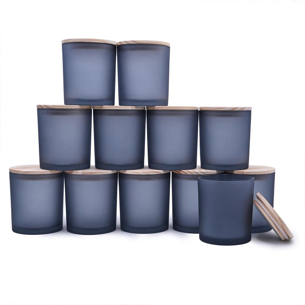 SHOWIN Thick Candle Jars for Making Candles 12 Pcs, 7 OZ Empty Jars with Wood Lids for Candle Making, Sample Container, Clear