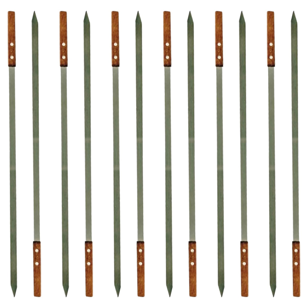 Premium Stainless Steel Barbecue Skewers BBQ Outdoor Grill Skewer stick Barbecue Fork with Solid Wood Handle for Grilling Shish Kebob Koubideh Persian Brazilian Kebab 1" wide + 1 Free Skewer (6pcs)
