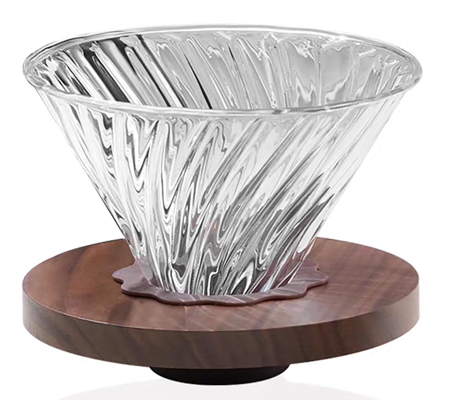 COFISUKI Upgrade Glass Coffee Dripper/Filter - Glass Pour Over Coffee Cone with Walnut Stand with Holder, Drip Coffee Maker Funnel Accessories for Home or Office, 1-5 Cups