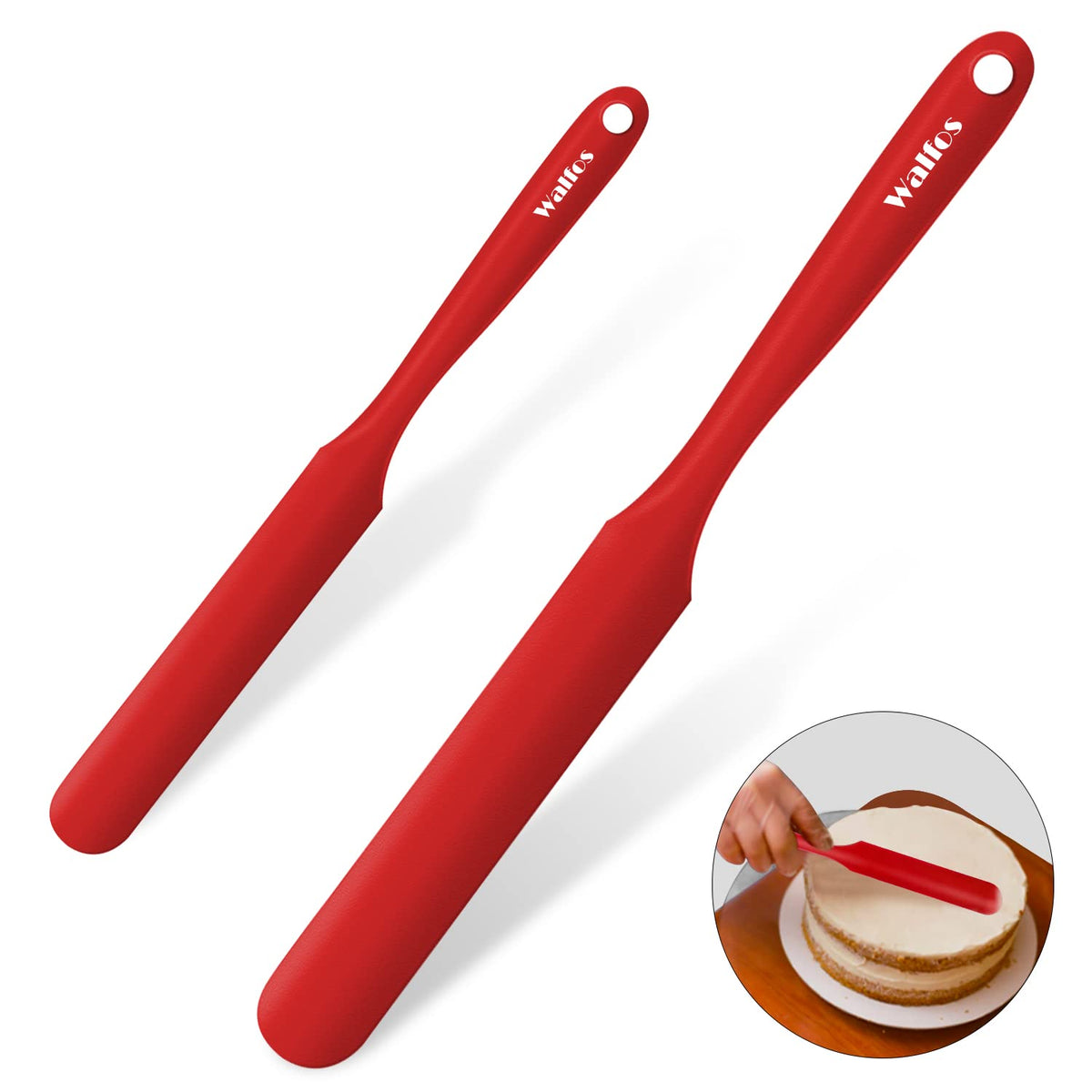 Walfos Silicone Spatula Set (5pcs) - 600℉ High Heat Resistant Kitchen Spoon Navy Blue Spatulas for Cooking Mixing & Baking, Strong Steel Core and One-Pieces Seamless Design, BPA Free Dishwasher Safe