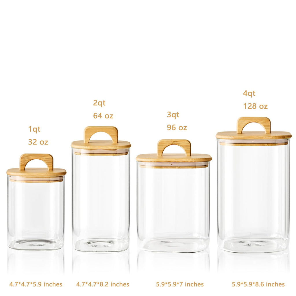 Sweejar 4 qt Large Jars with Bamboo Lids, 1 Gallon Glass Candy Jar with Lid, Sugar/Flour Storage Containers, 128 oz Big Glass Canisters with Airtight Lid, 2 Pack