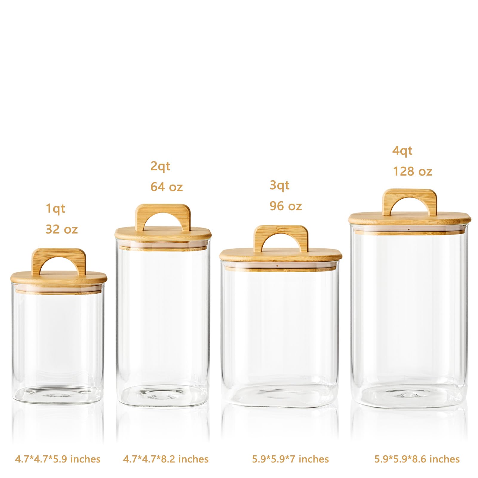 Sweejar 4 qt Large Jars with Bamboo Lids, 1 Gallon Glass Candy Jar with Lid, Sugar/Flour Storage Containers, 128 oz Big Glass Canisters with Airtight Lid, 2 Pack
