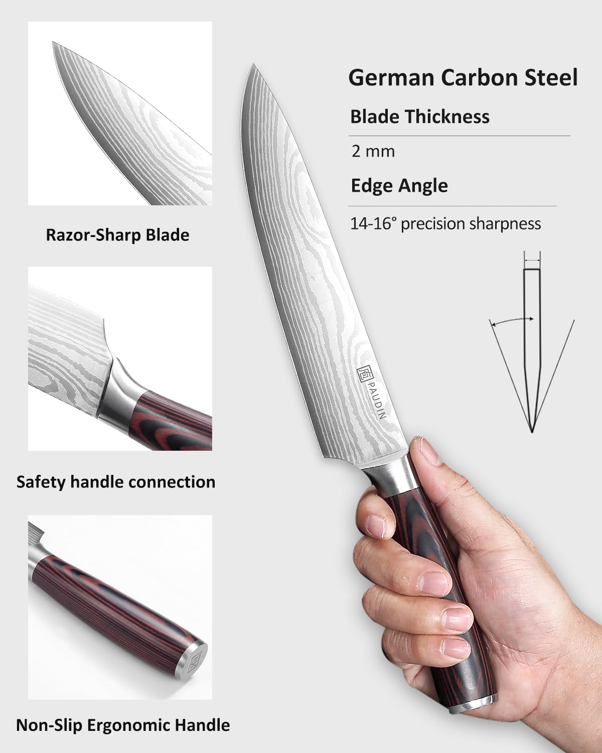 PAUDIN Chef Knife,9 Inch Kitchen Knife for Meat & Vegetables