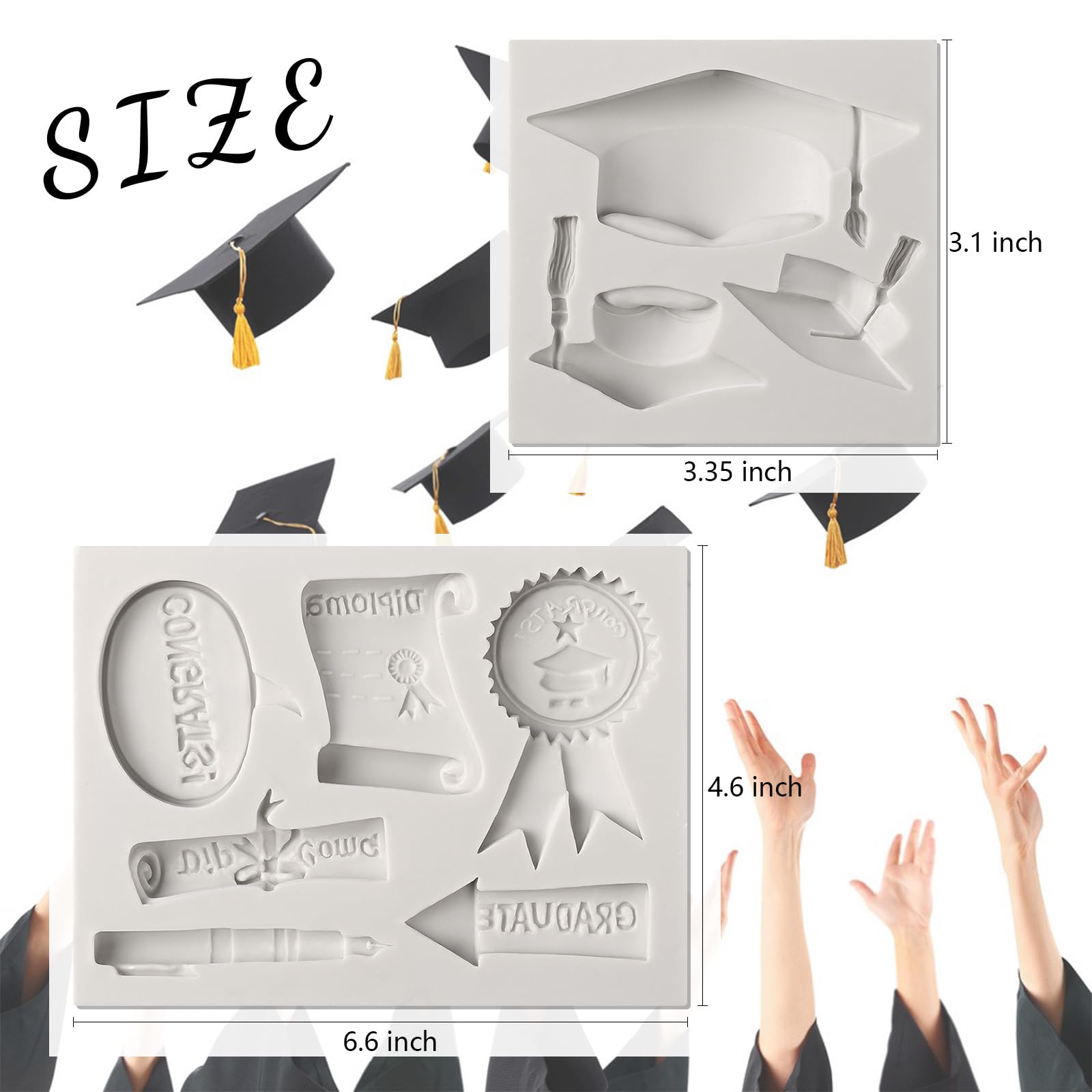 Sakolla Graduation Fondant Molds Silicone Doctoral Cap Diploma Chocolate Candy Molds Congrats Grad Congratulations Mould Cake Toppers Party Decorations for 2026 Graduation Celebration