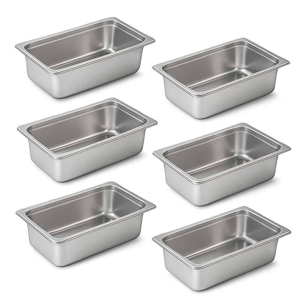 Aplancee Full Size Hotel Pans 6 Inch Deep Stainless Steel Food Pan - Anti-Jam 6 Pack Steam Table Pan Set for Catering, Buffet Use, Kitchen Prep