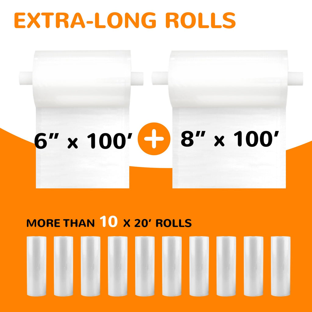 Wevac Vacuum Sealer Bags for Food, 6"x100' & 8"x100' Rolls with Cutter Box