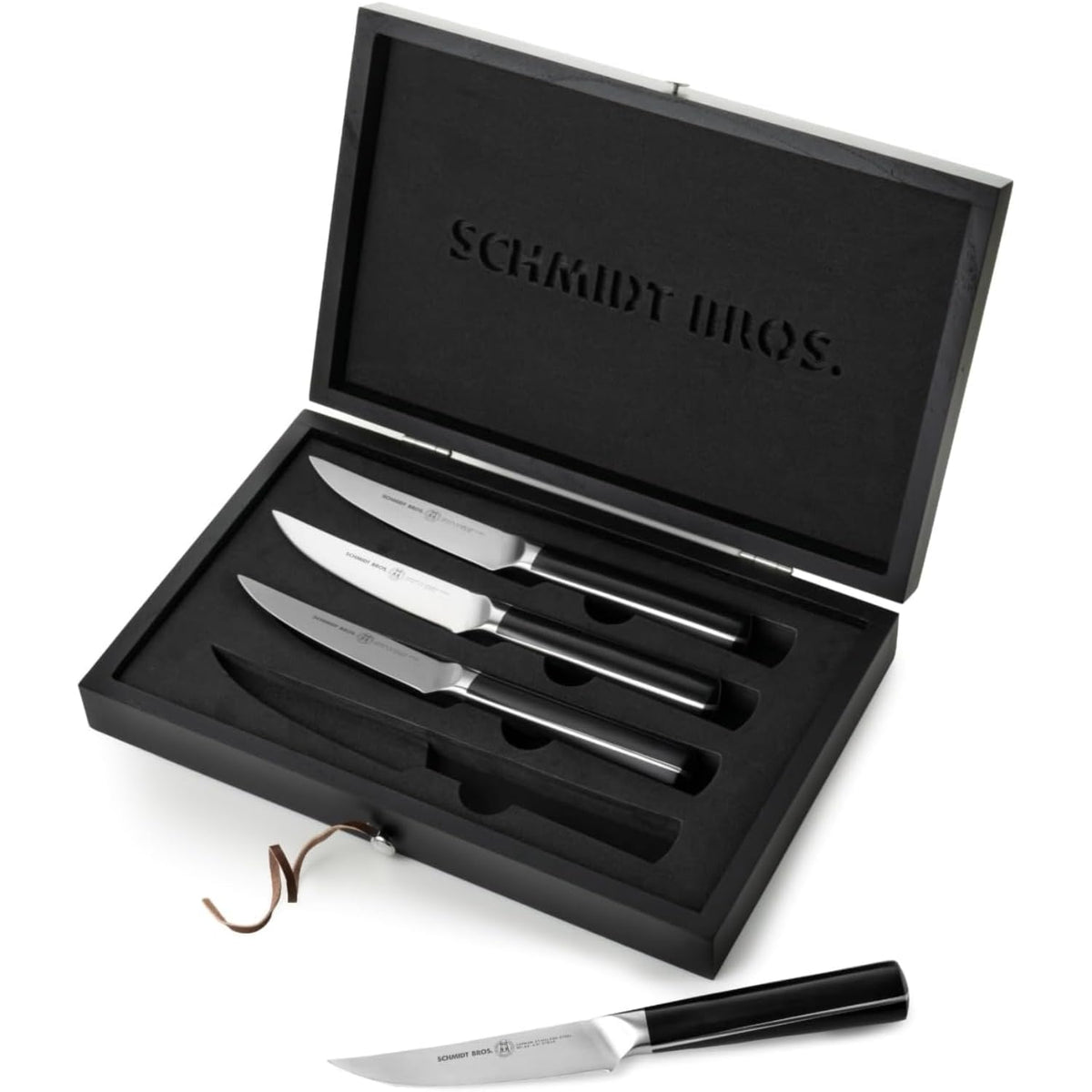 Schmidt Brothers - Carbon 6, 6-Piece Jumbo Steak Knife Set, High Carbon German Stainless Cutlery in a Wood Gift Box