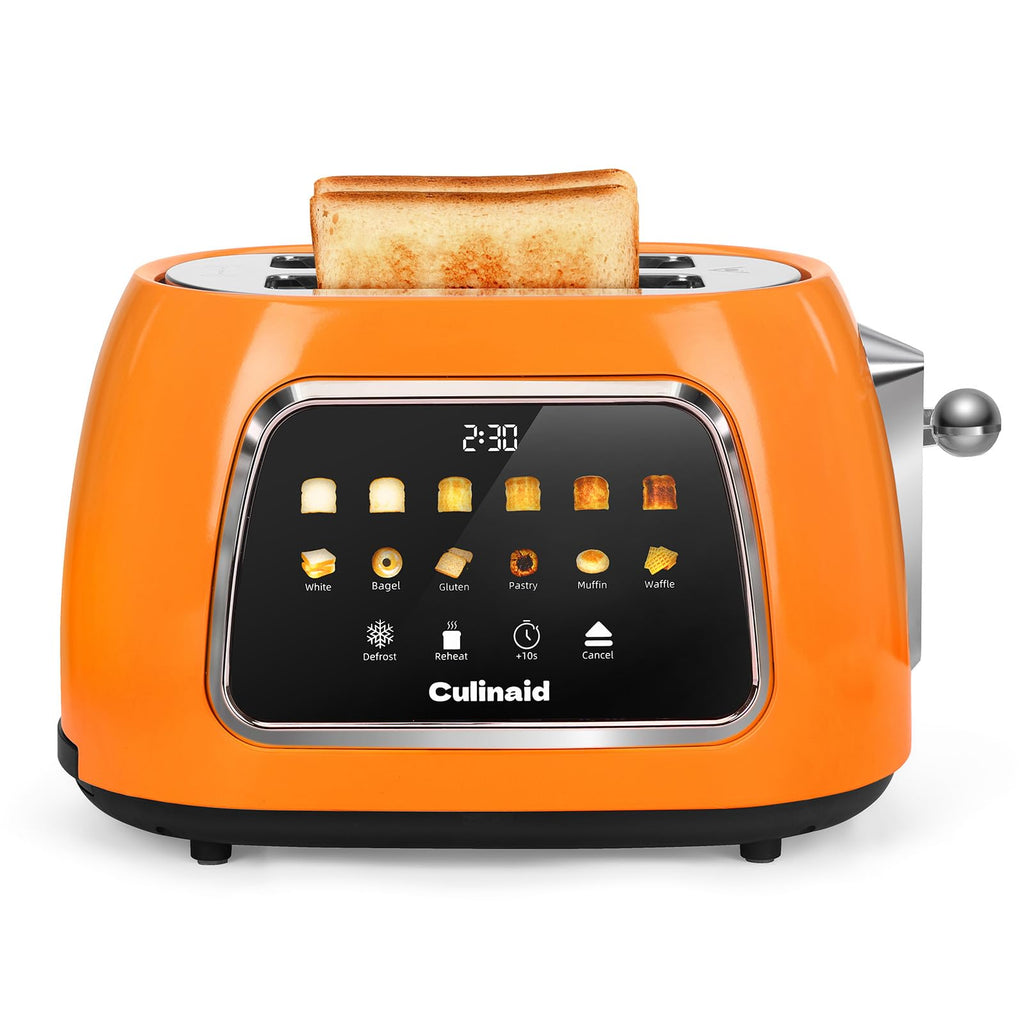 Culinaid Toaster 2 Slice Smart Touch Screen, Retro 1.5'' Extra Wide Slot Stainless Steel Digital Bread Toaster with Memory Function, Bagel, Defrost, 6 Browning Levels and Removable Crumb Tray, Red