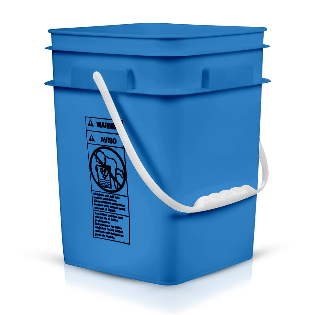 House Naturals 4 Gallon Square Food Grade Bucket Pail with Plastic Handles and Lid (Pack of 3) Made in USA containers (Blue)