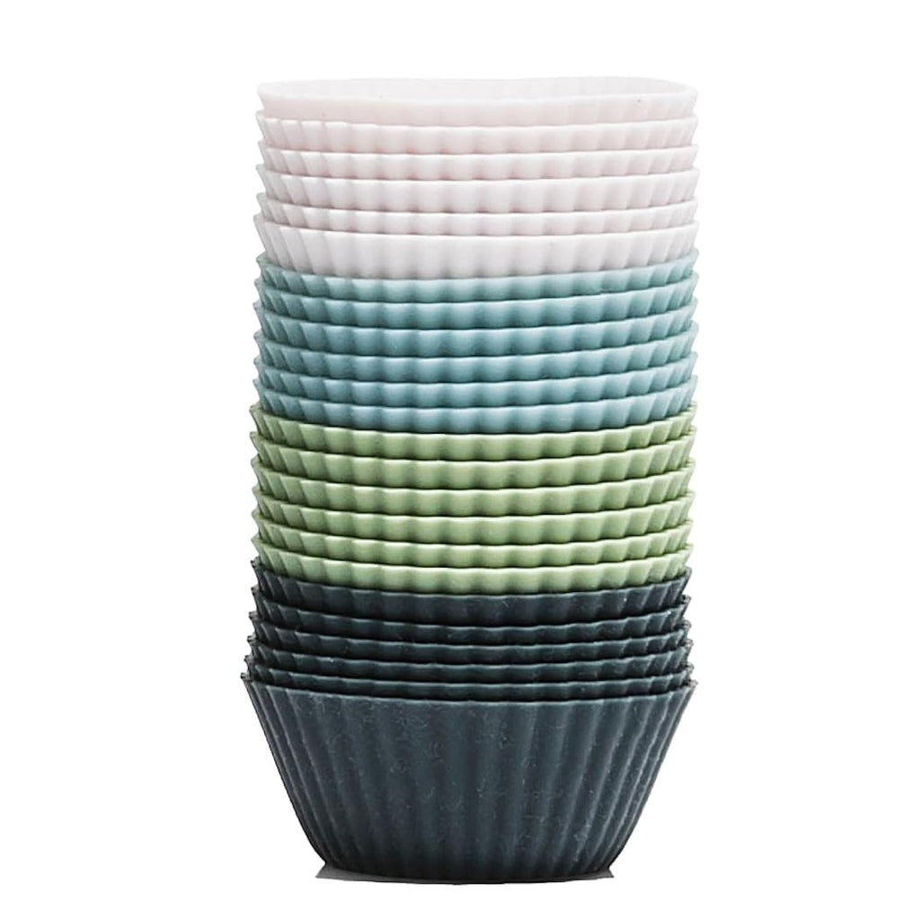 The Silicone Kitchen Reusable Silicone Baking Cup Silicone Muffin Liners for Cupcakes, BPA Free, Regular, 24 Pack, White Blue Green