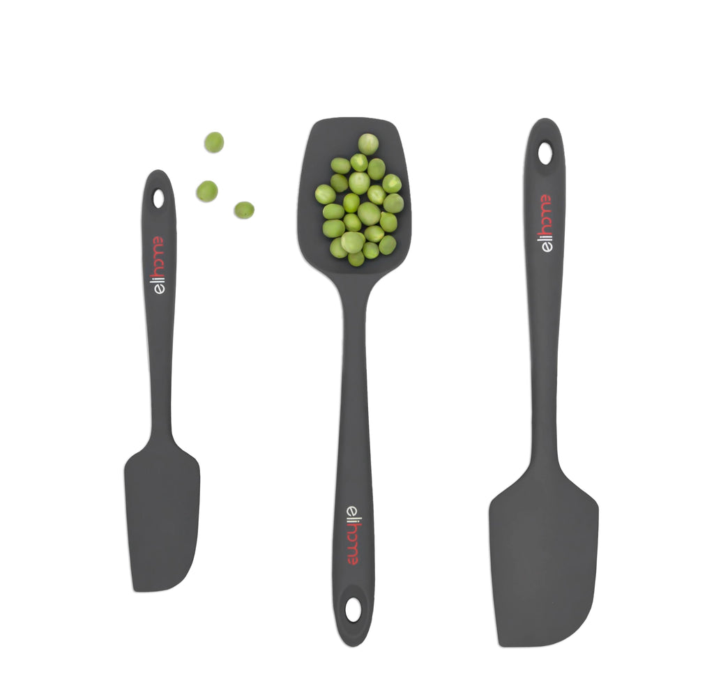 Elihome Chef Series 3 Piece Silicone Spatula Set - 600°F Heat Resistant Non Stick Rubber Kitchen Scraper Spatulas for Cooking, Baking, and Mixing – BPA Free and LFGB Certified Silicone (Grey)