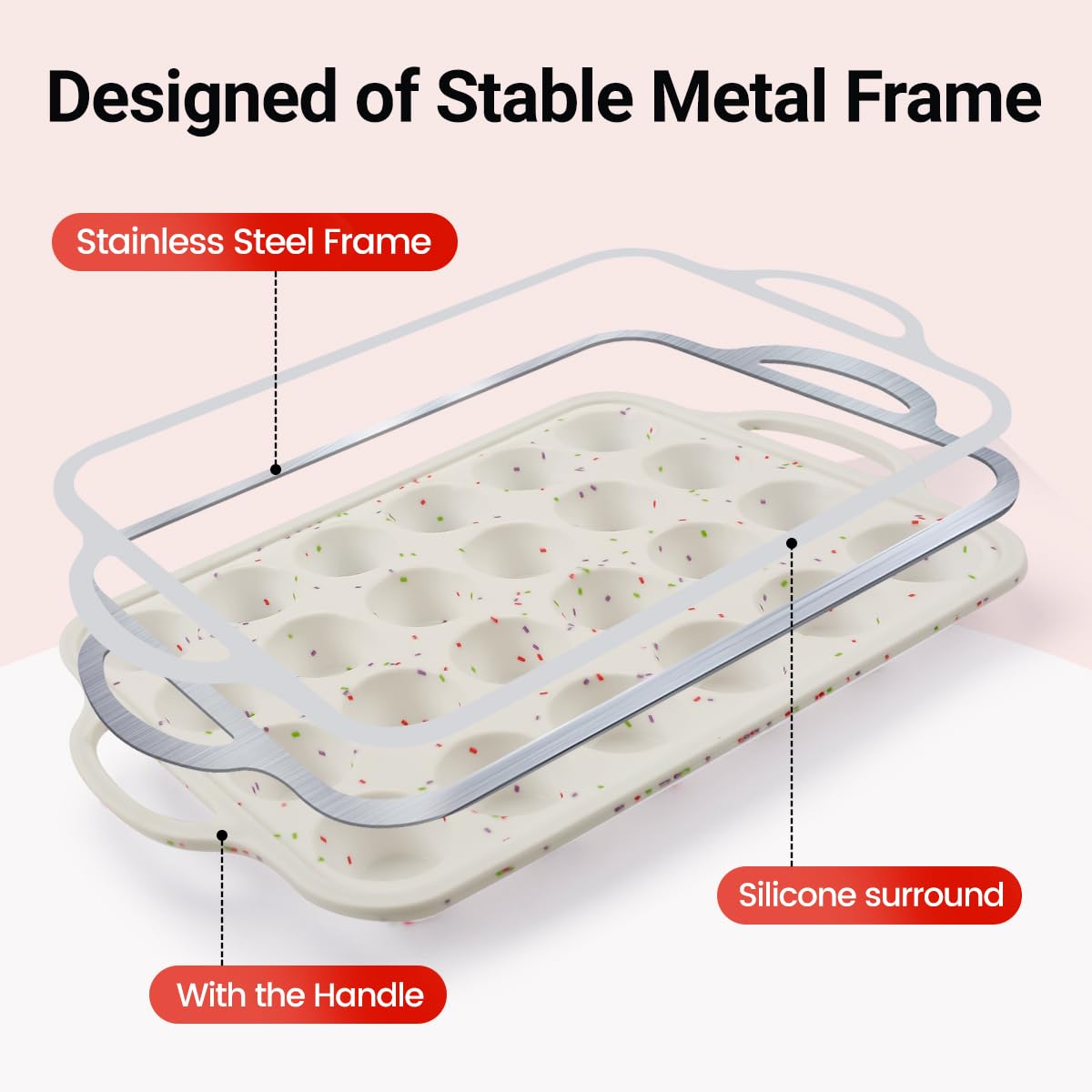 CAKETIME Silicone Muffin Pans for Baking, Metal Reinforced Frame Regular 12 Cups & Mini 24 Cups Cupcake Pan Set Nonstick Muffin Pan for Homemade Baking Easy to Handle