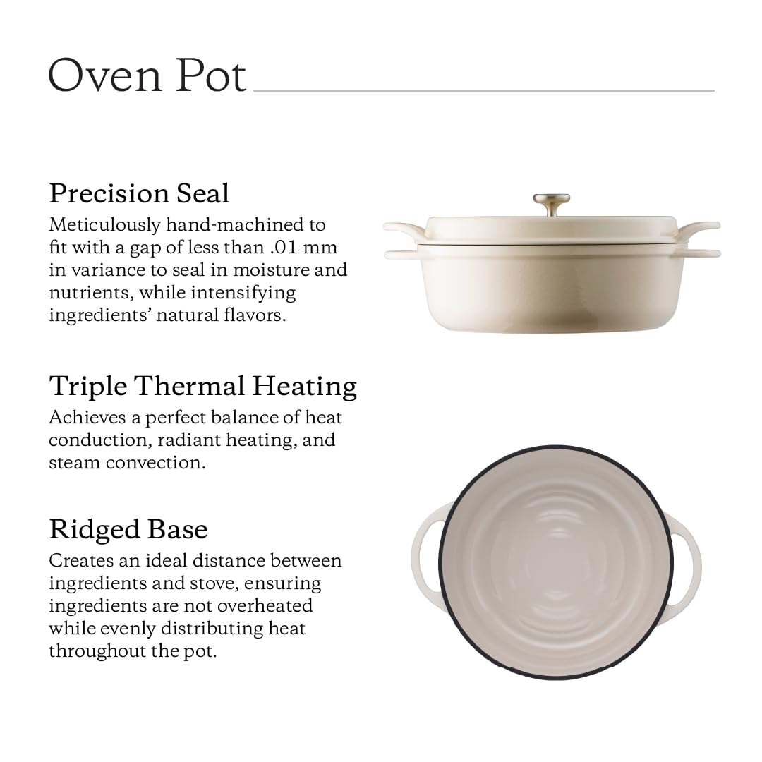 Vermicular Oven Pot 26cm Shallow (3.9qt), Enameled Cast Iron - Pearl Brown