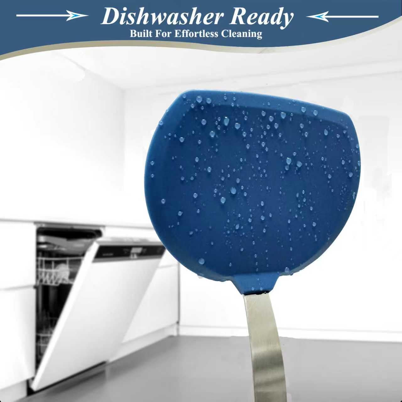 Silicone Spatula,Heat Resistant Kitchen Utensils for Nonstick Cookware, Spatulas Turner with Seamless Thin Edges for Pancakes, Eggs, Fish (Half-Round blue)