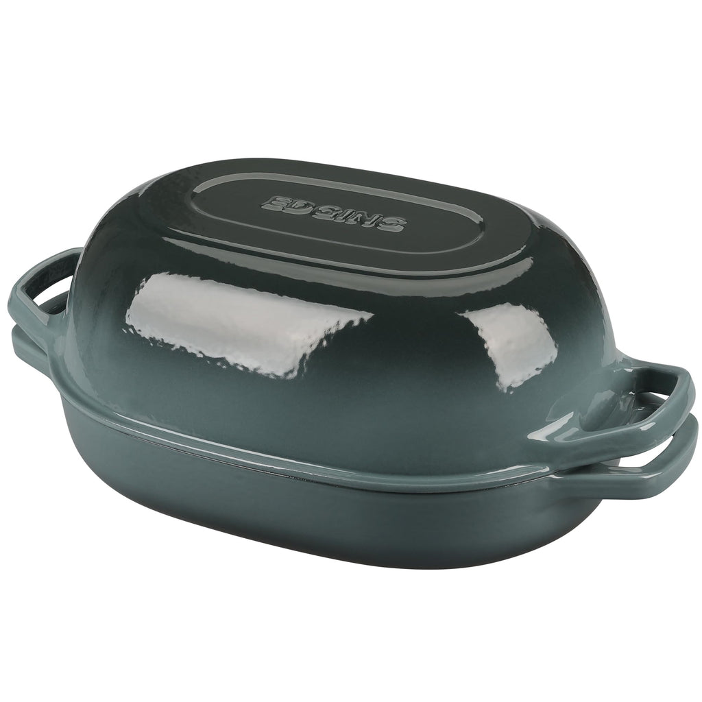 EDGING CASTING Enameled Cast Iron Oval Dutch Oven Pot with Lid, Dutch Oven for Sourdough Bread Baking, Bread Oven, Bread Dutch Oven, Oval Bread Pan, 5qt, Lake Blue