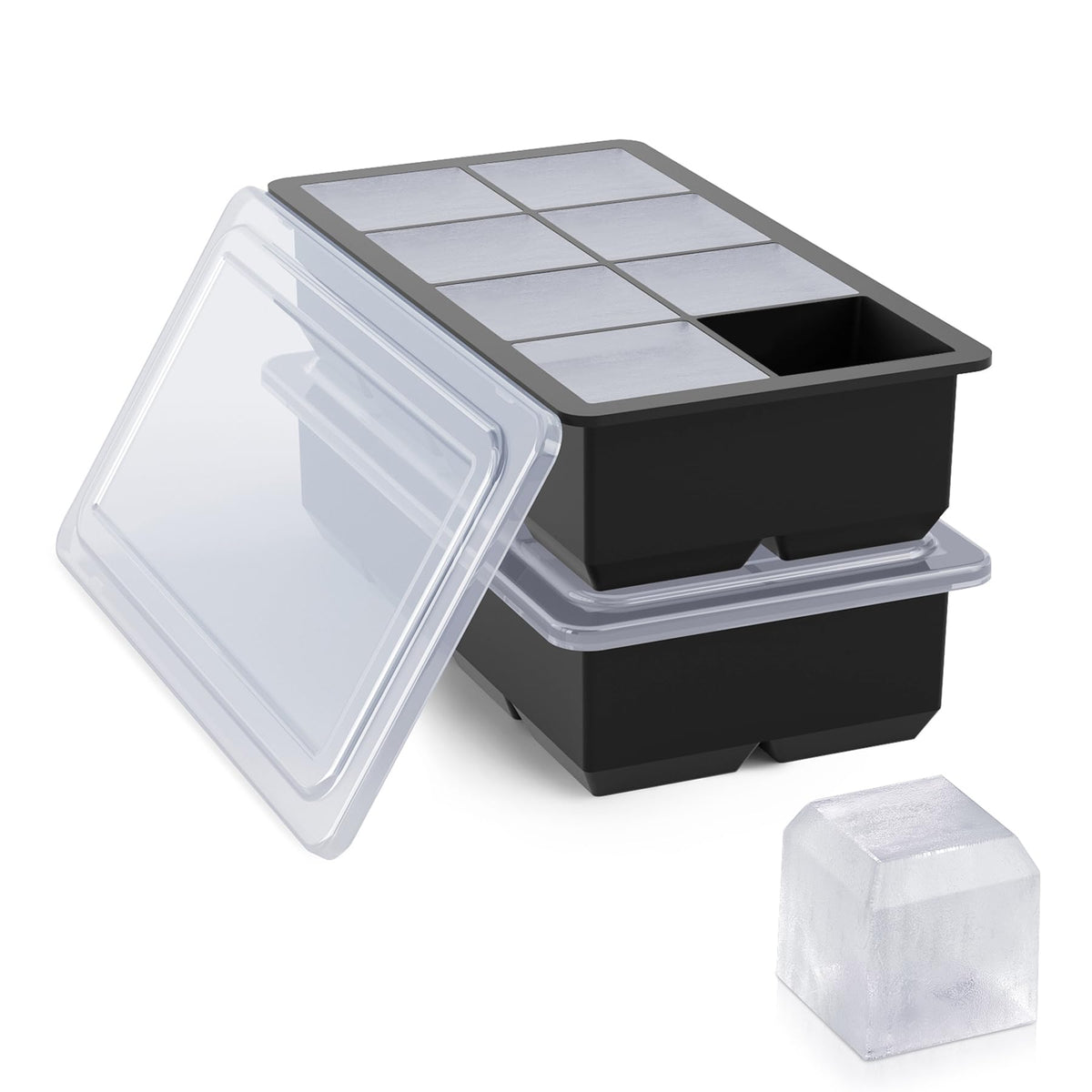Bangp Large Ice Cube Tray for Whiskey,2 Pack,16 Slow-melting 2"Square Cubes