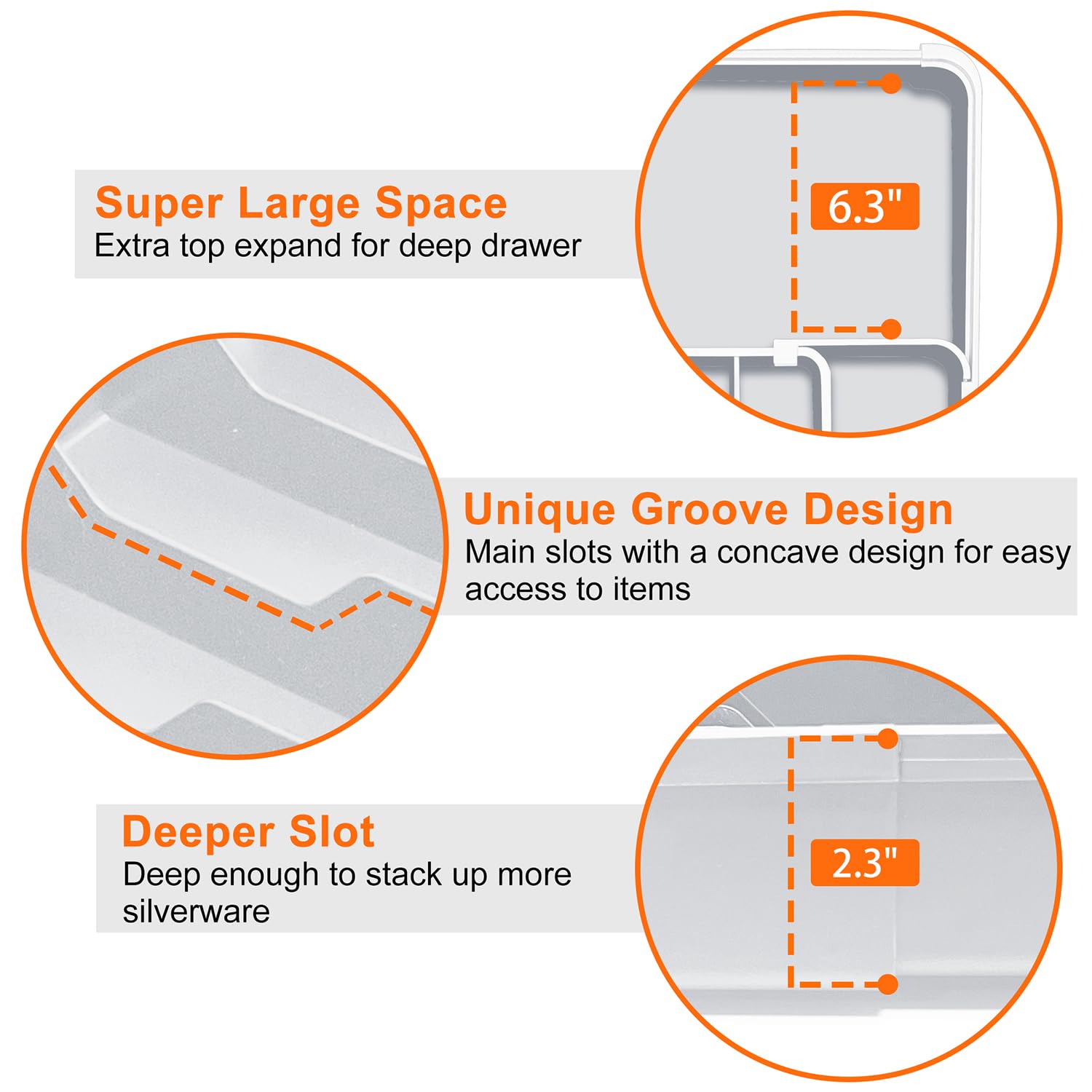 Spaclear Silverware Drawer Organizer Tray, Adjustable Cutlery Storage for Kitchen, Expandable Flatware and Utensil Holder Divider for Spoons Forks Knives Tableware, 15 x 19, 4-7 Slots, Gray
