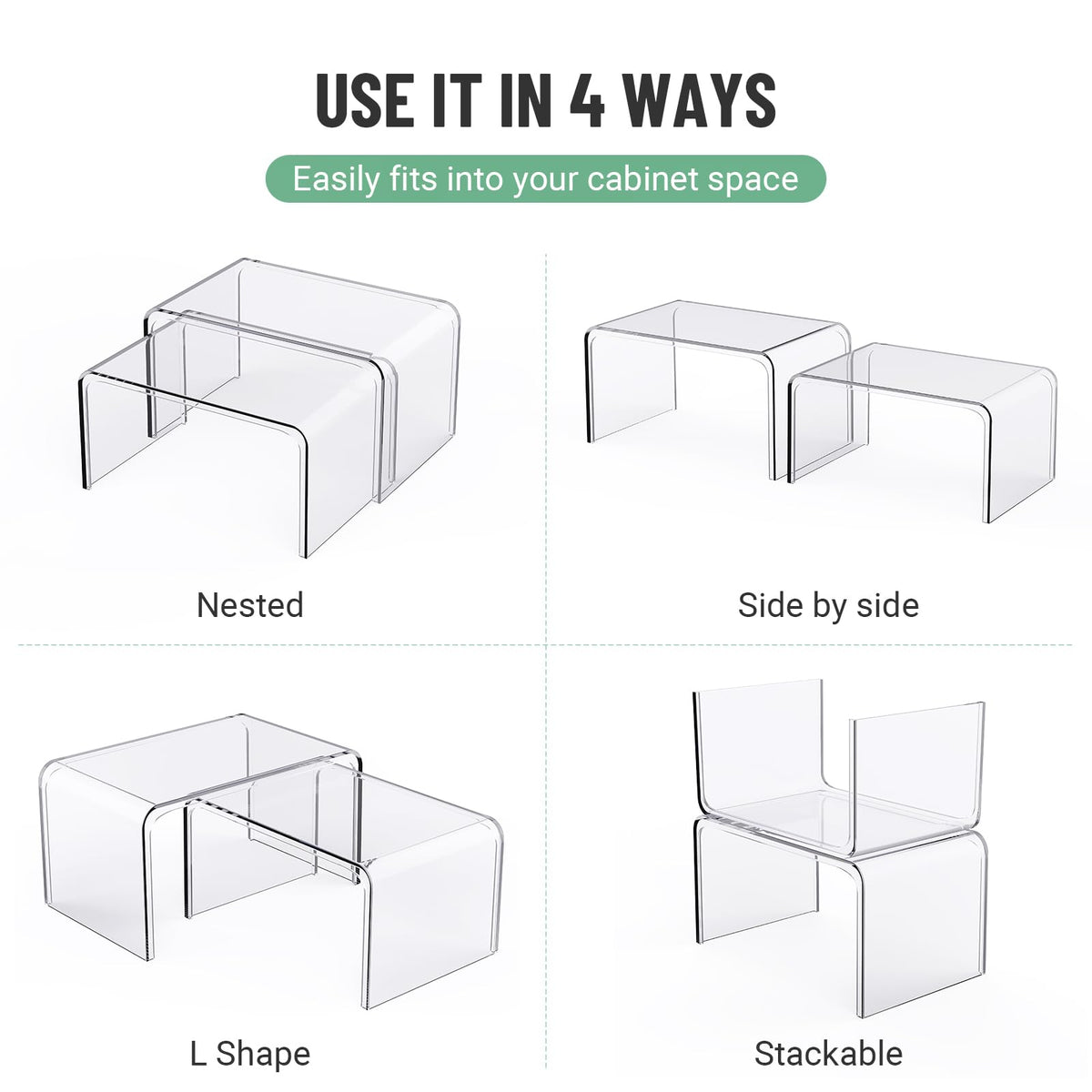 Bobomoment Clear Cabinet Organizer, Stackable Shelf Organizer Set of 2