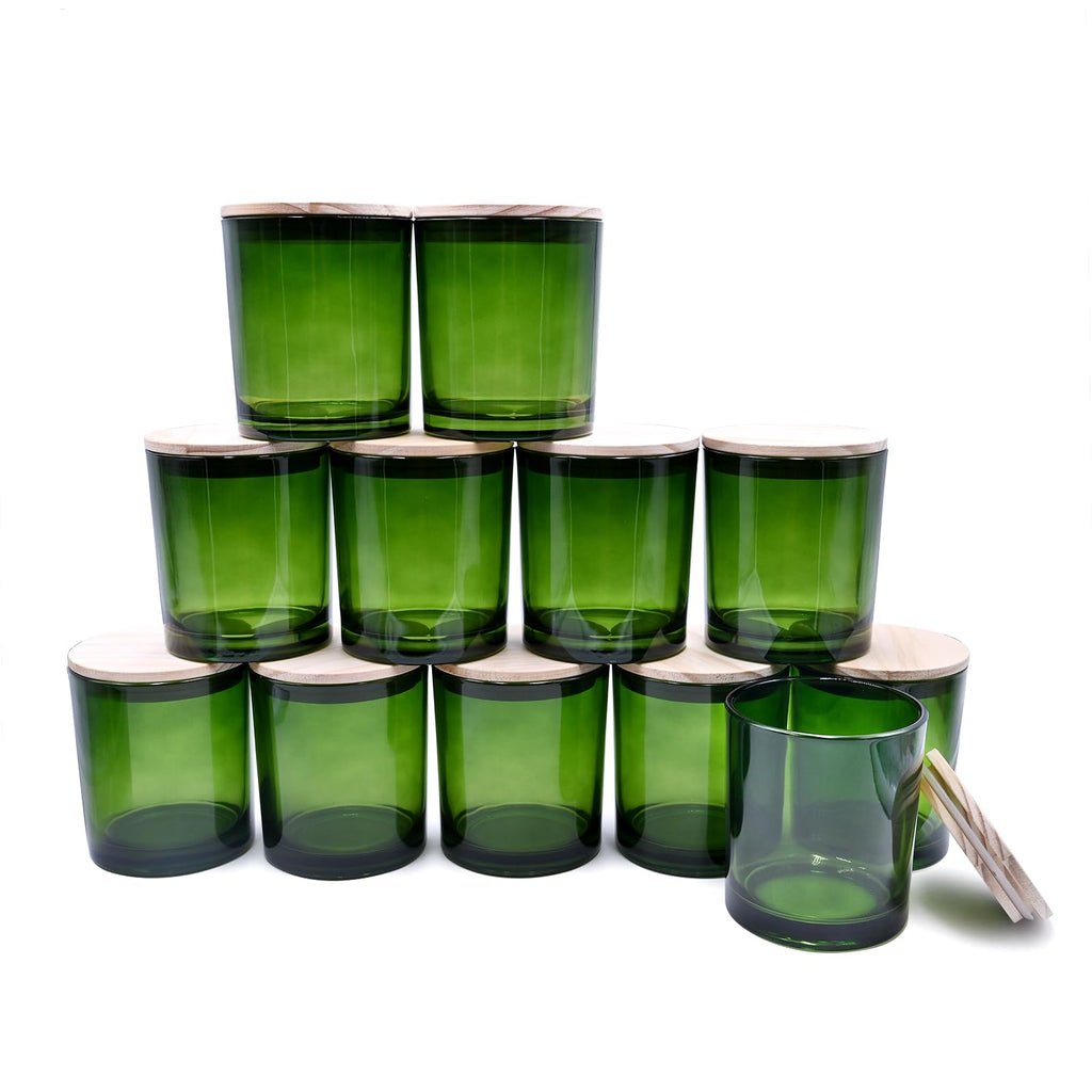 SHOWIN Thick Candle Jars for Making Candles 12 Pcs, 7 OZ Empty Jars with Wood Lids for Candle Making, Sample Container, Clear