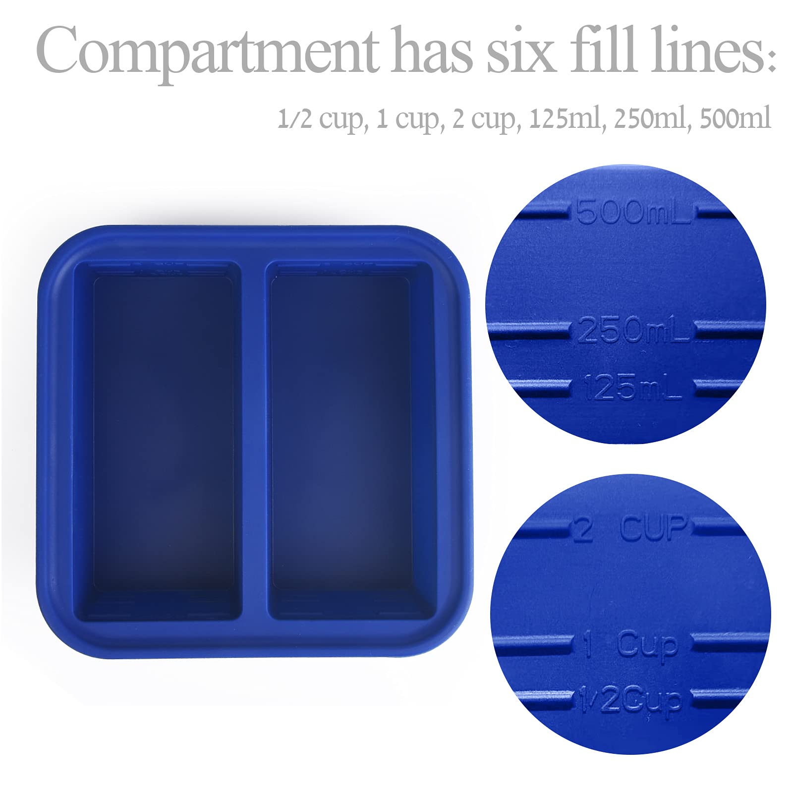 Kinggrand Kitchen 2 Cup Silicone Freezer Molds 2 Pack Silicone Freezer Tray with Lid Make 4 Perfect 2-Cup Portions - Easy Release Molds for Food Storage & Freeze Soup, Broth, Stew or Sauce