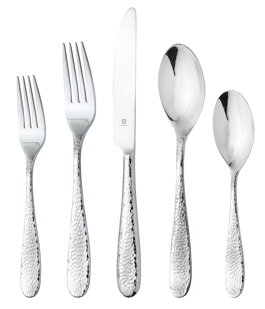 DANIALLI Hammered Silverware Set | Premium 18/10 Stainless Steel Flatware Service for 16 | Heavy-Duty & Dishwasher Safe | Built to Last (80-Piece, Fidenza Hammered)