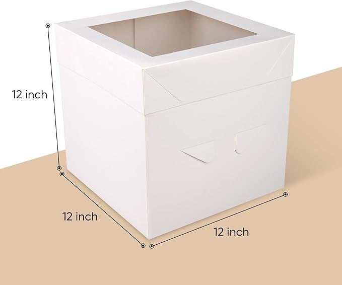 Cakebon Cake Boxes with Boards - 12 Inch Round Cake Drum Black - Box With Window for Birthdays, Weddings and Parties (1pc Each, 2pcs Total)