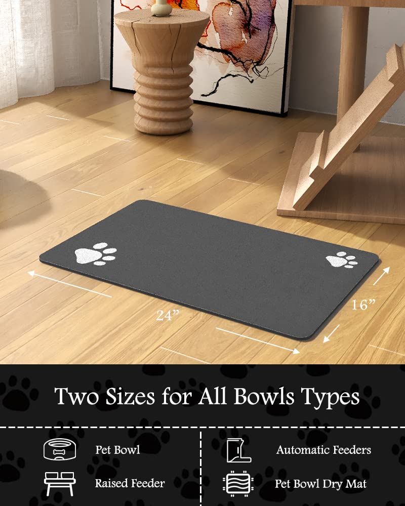 Pet Feeding Mat-Absorbent Dog Mat for Food and Water Bowl-No Stains Quick Dry Dispenser Mat-Dog Accessories Pet Supplies-Bowl for Messy Drinkers（Darkgrey,16"x24"