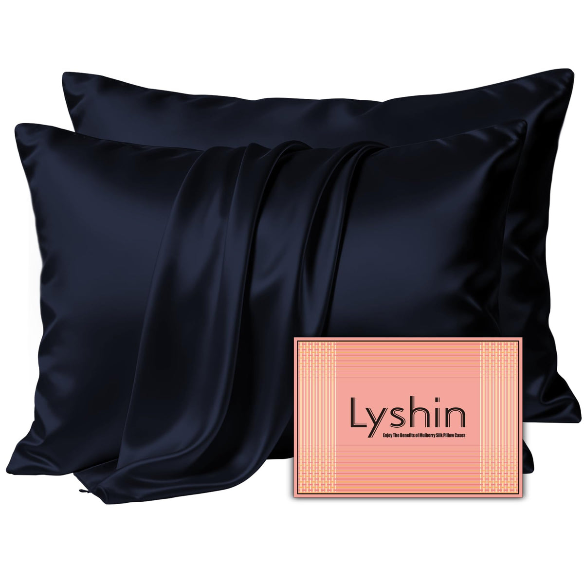 LYSHIN Black Silk Pillowcase Queen Size with Hidden Zipper