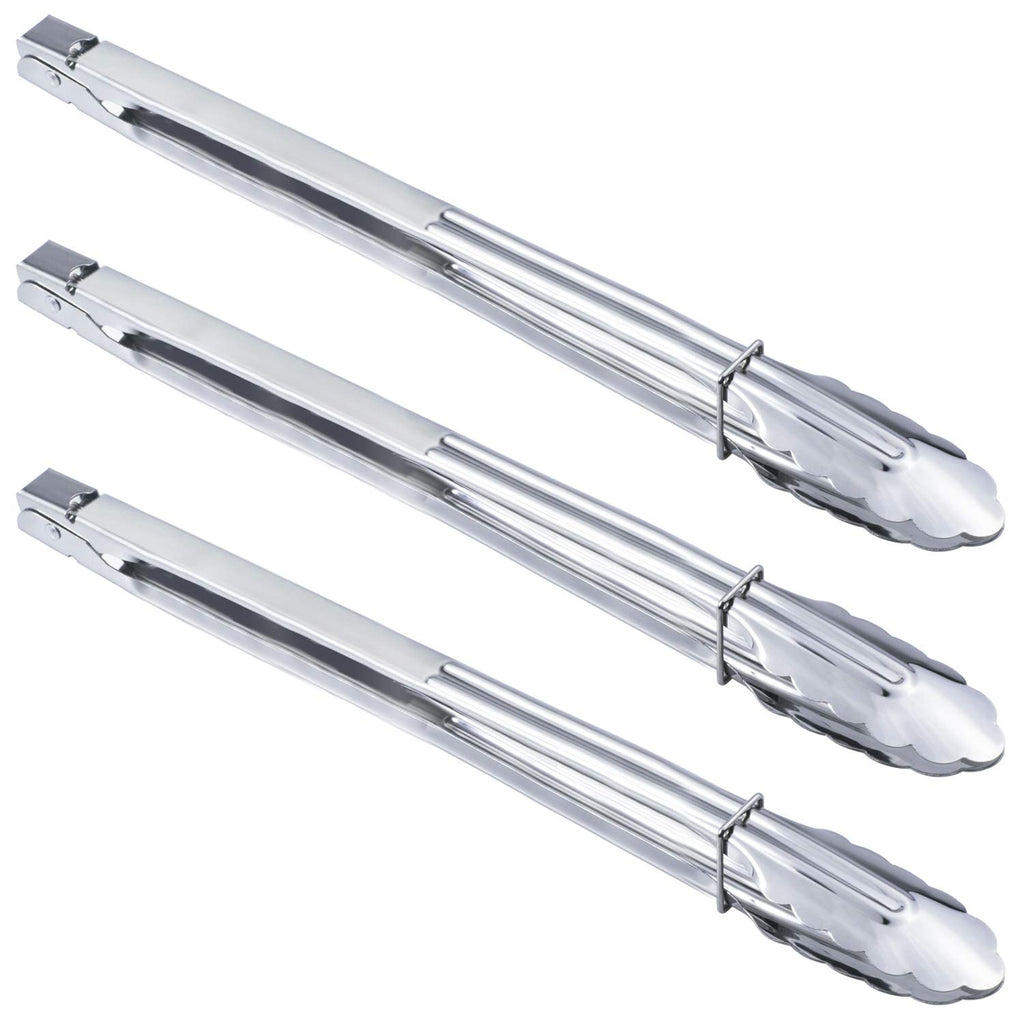 HINMAY 3PCS Stainless Steel Kitchen Tongs 7/9/12 Inch Cooking Tongs Set