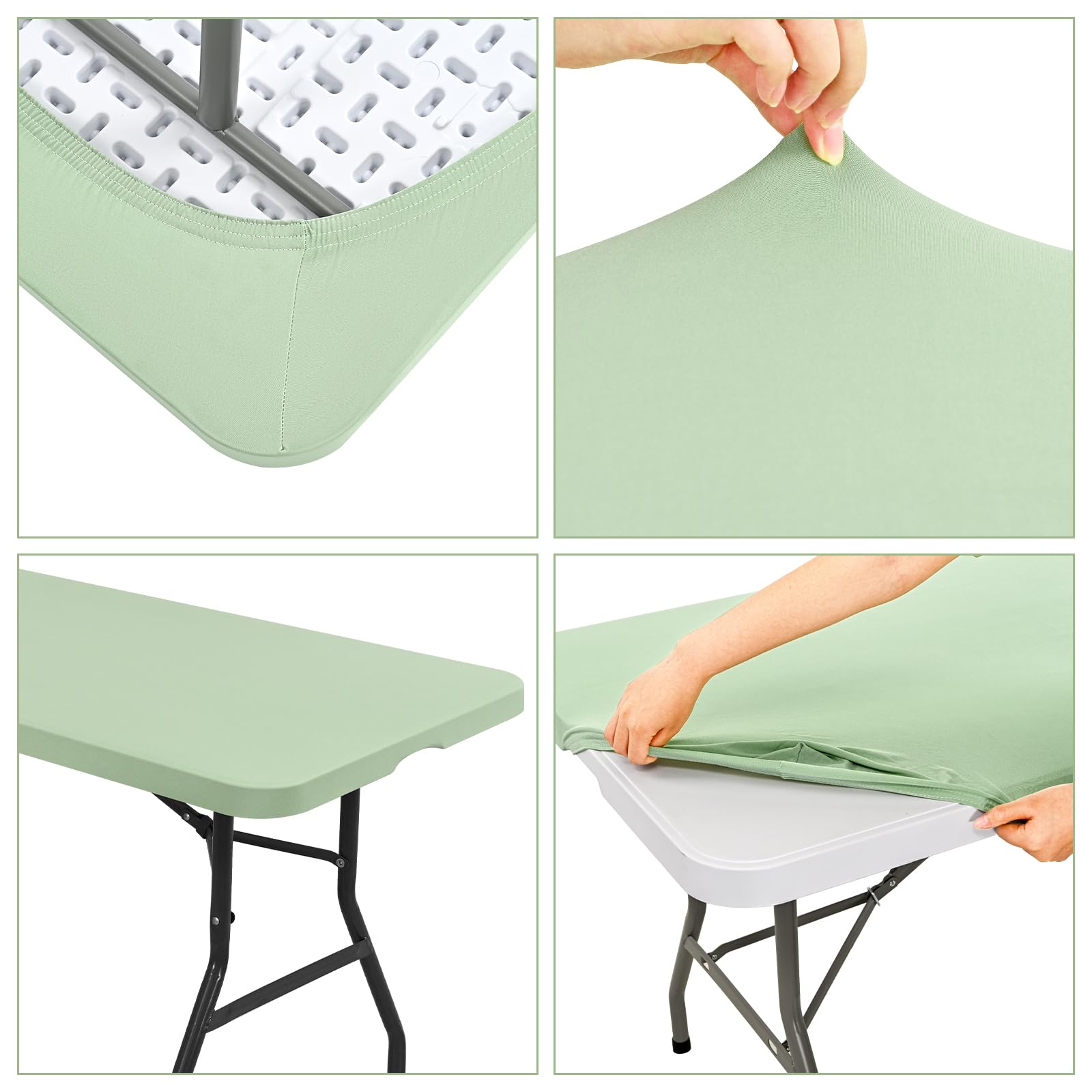 REWOMC 6 Pack Stretch Table Top Cap Cover, Sage Green, 30" x 96"