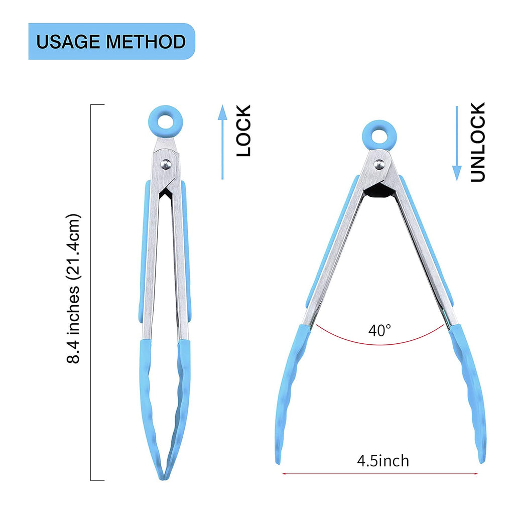 MSY BIGSUNNY Kitchen Food Tongs - 7" Mini Silicone Serving Tongs - Set of 3 (Blue)