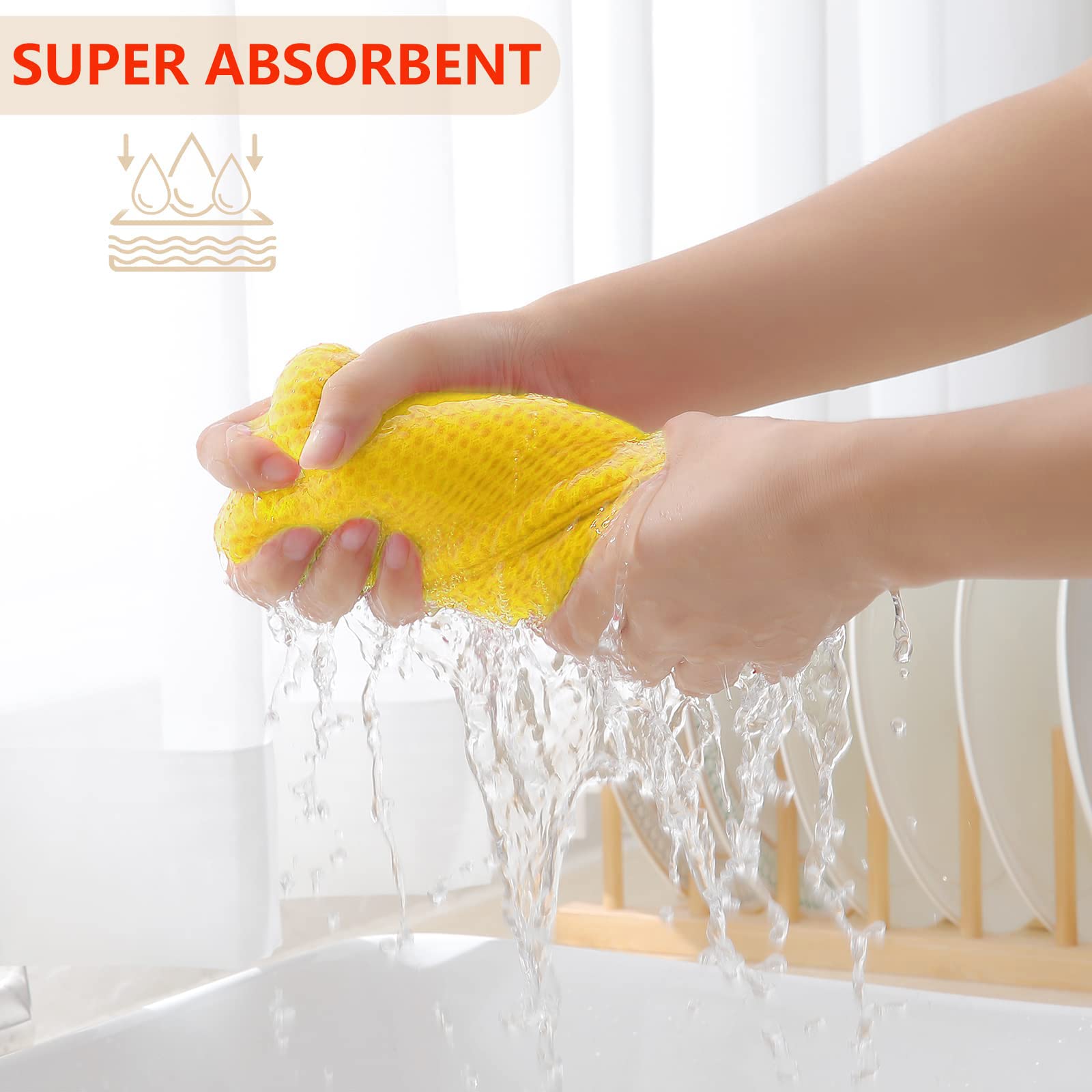 Homaxy 100% Cotton Waffle Weave Kitchen Dish Cloths, Ultra Soft Absorbent Quick Drying Dish Towels, 12 x 12 Inches, 8-Pack, Yellow
