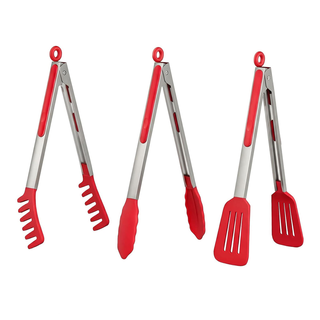 HST 3 Pack Kitchen Tongs, Non Stick Stainless Steel 9 Inch Tongs
