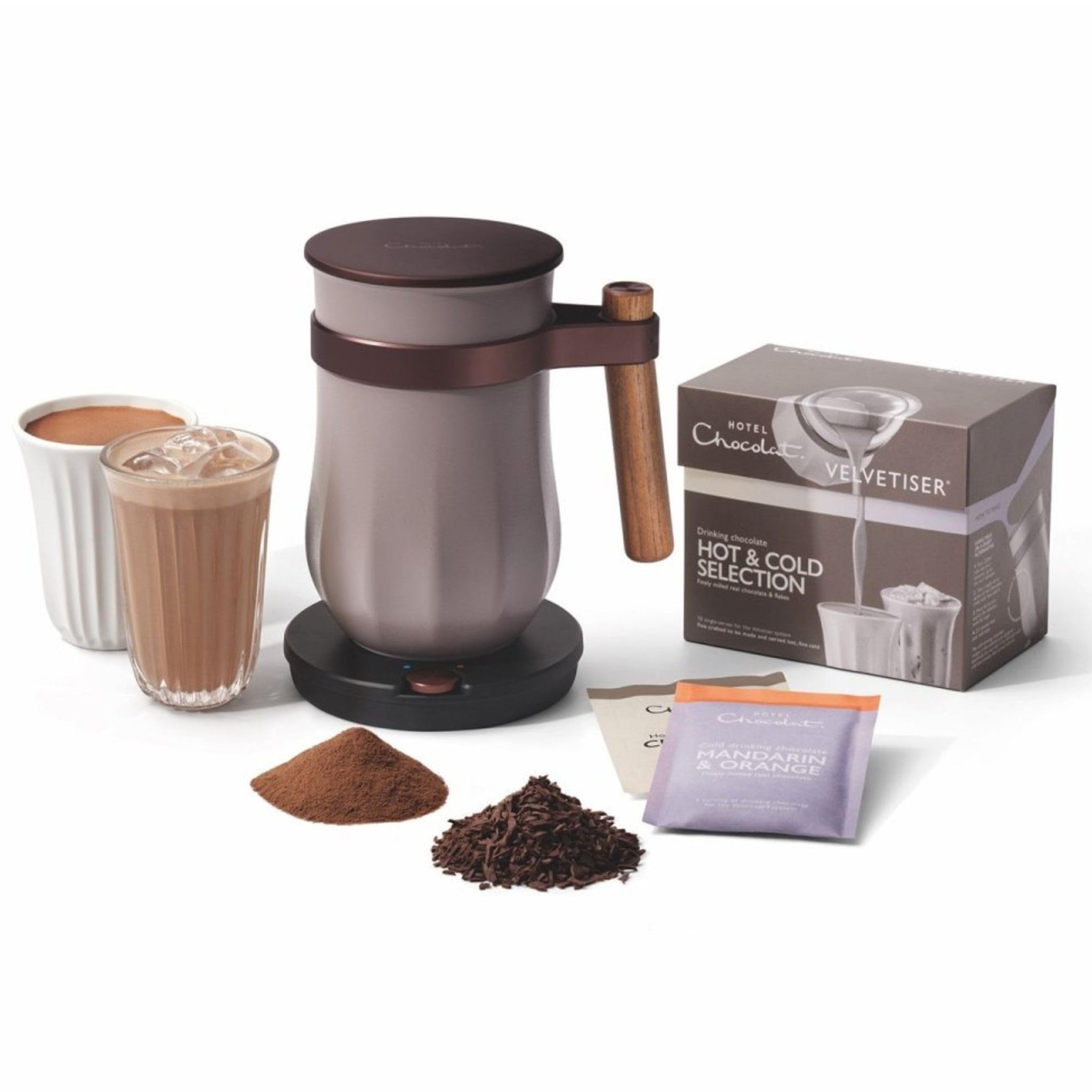 Hotel Chocolat Hot Chocolate Maker – Velvetiser Hot & Cold Drinking Chocolate Machine, Includes Mug, Glass & Sachets, Pebble Edition, Luxury Gift