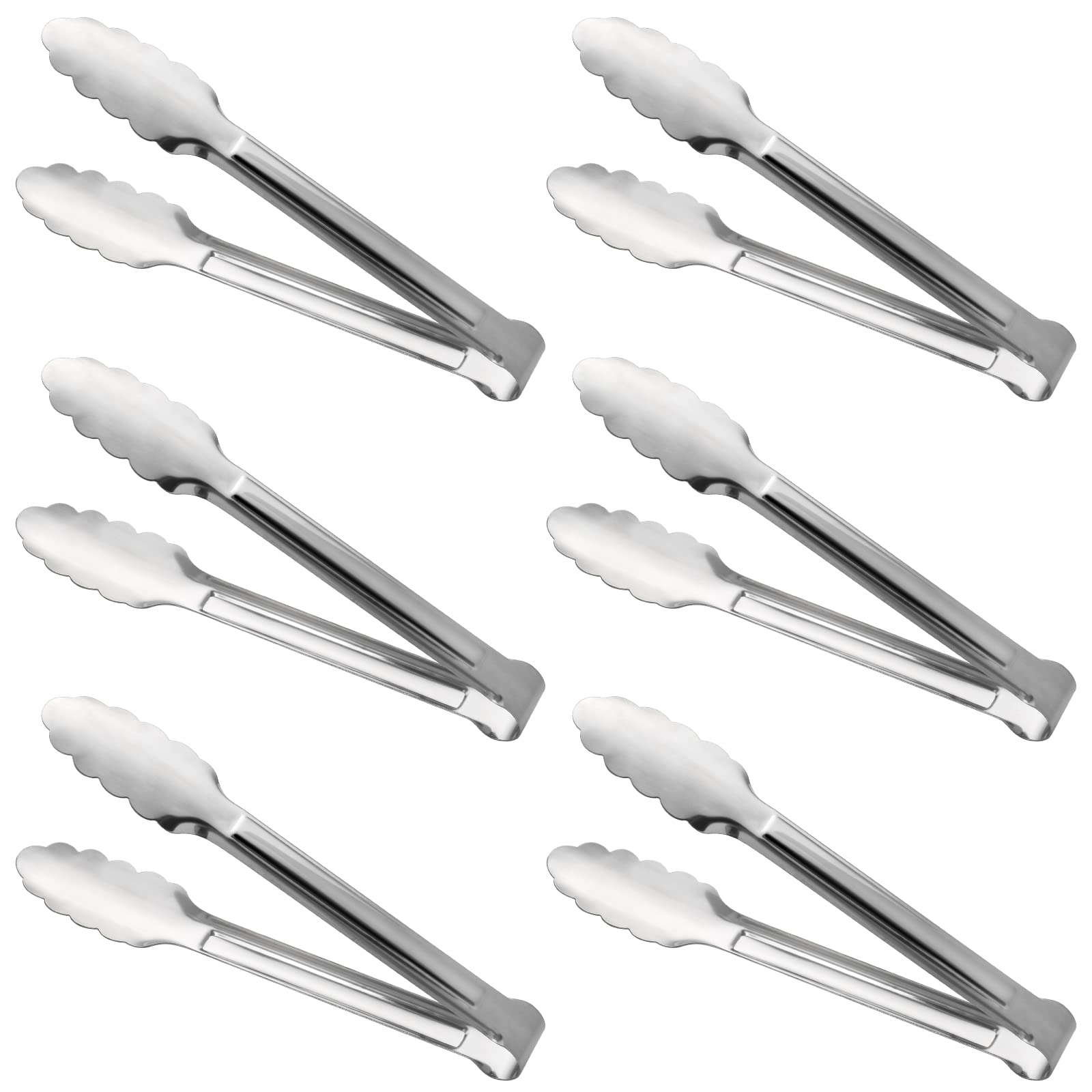 Serving Tongs,Buffet Tongs, ACAUTO Stainless Steel Food Tong Serving Tong Small Serving Tongs Stainless Steel Mini Appetizer Tongs, Set of 6 (7 Inch)