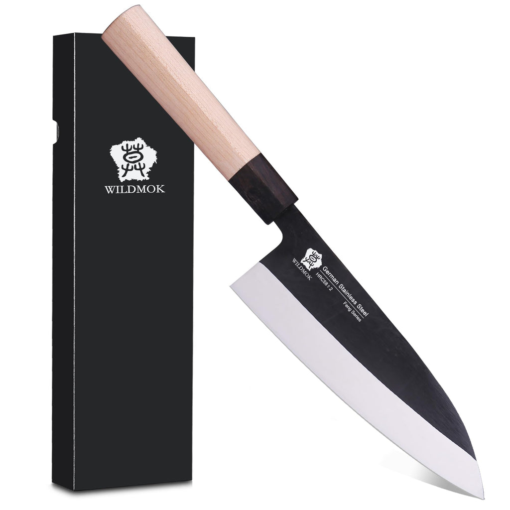 WILDMOK Left Handed 7 Inch Deba Knife German Stainless Steel Sashimi Knife Asian Usuba Salmon Knife for Left Handed