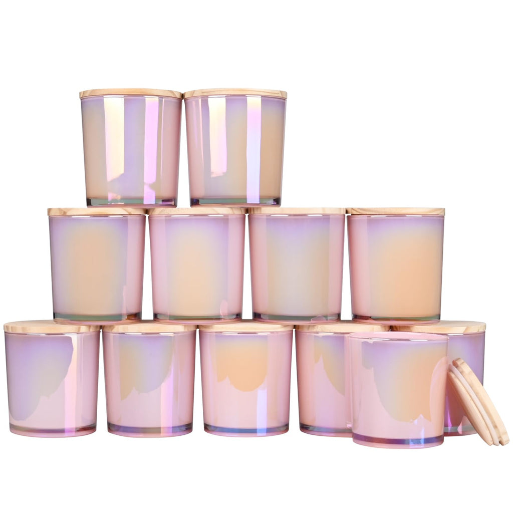 SHOWIN Thick Candle Jars for Making Candles 12 Pcs, 7 OZ Empty Jars with Wood Lids for Candle Making, Sample Container, Clear