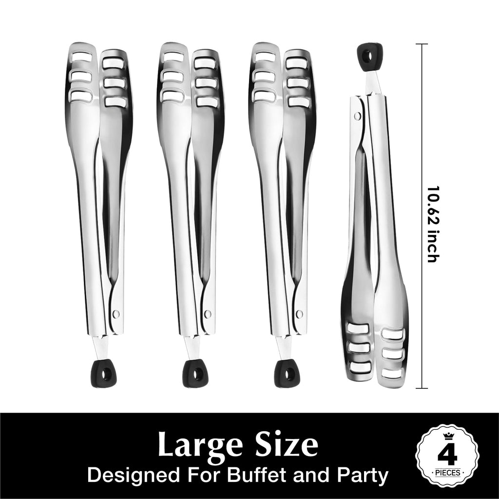 KINGSTONE 18/10 Stainless Steel Serving Tongs 4 Piece, 10.62 inch