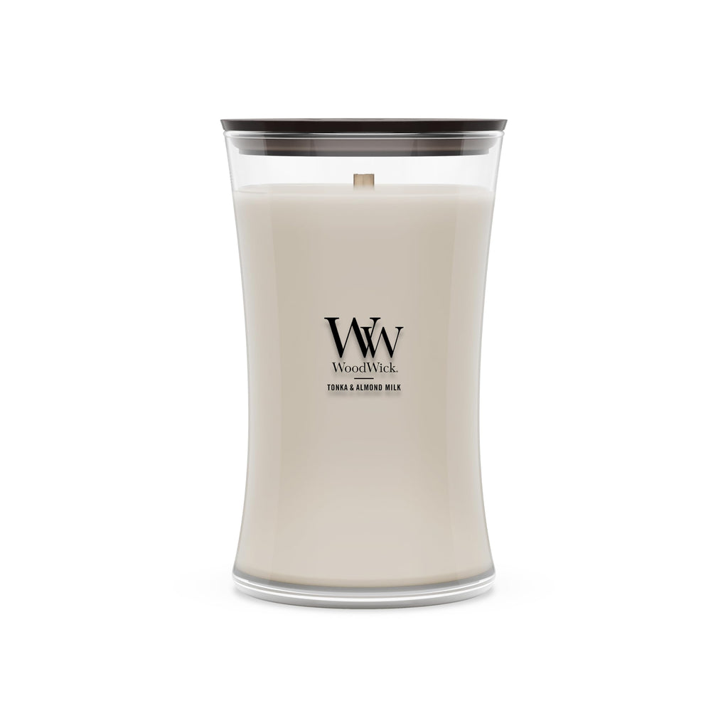 WoodWick Tonka & Almond Milk Scented Candle, Crackling Wick, 9.7oz