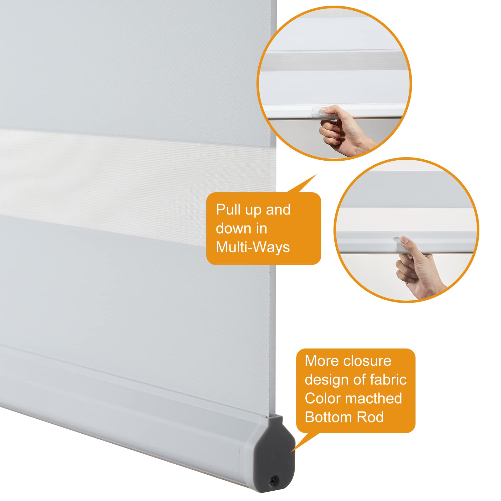 Persilux Cordless Zebra Blinds for Windows Free-Stop Roller Windows Shades (35" W X 64" H, White) Dual Layer Light Control for Day and Night, Light Filtering Sheer Shades for Home, Bedroom