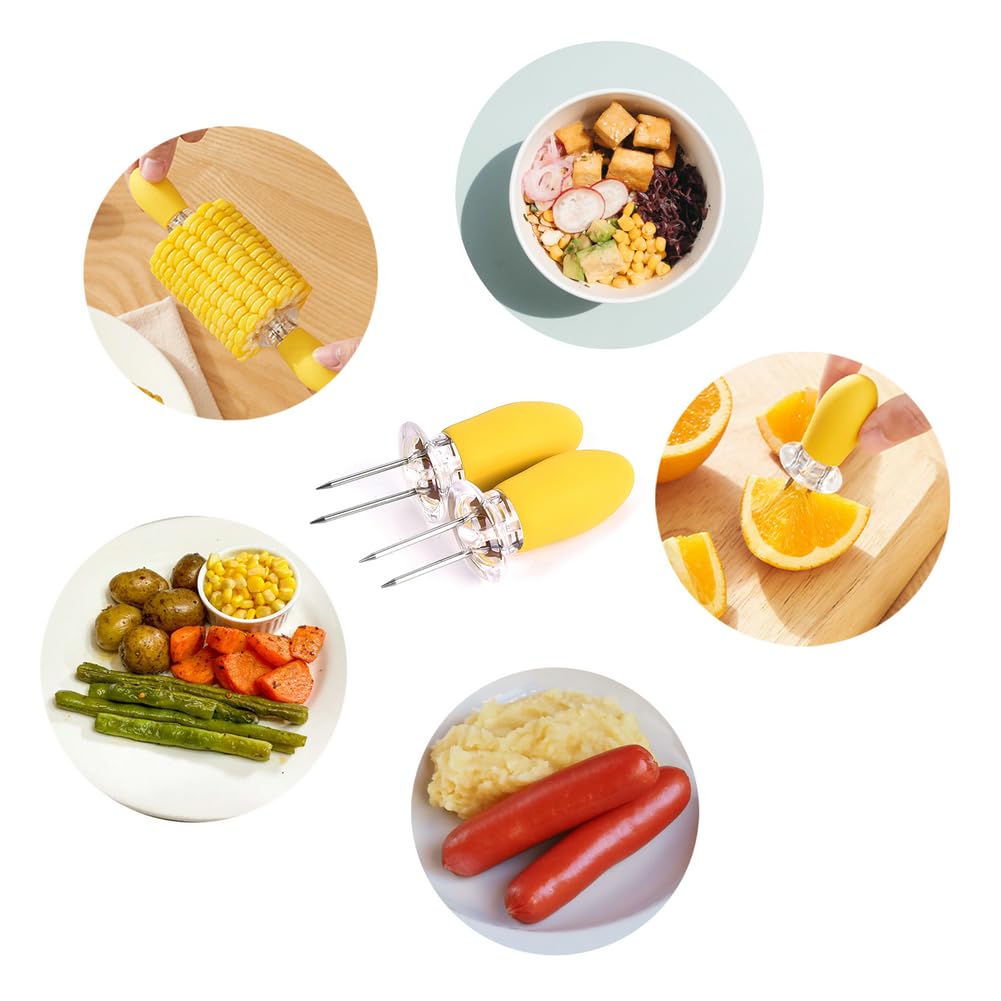 16Pcs/8 Pairs Yellow Corn Holders,PEOUWNES Stainless Steel Corn Cob Holders Corn on The Cob Skewers, Corn on The Grill, Interlocking Design Corn Skewers Forks for Home Cooking BBQ Parties Camping