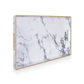 Gifturbo White Serving Tray, Marble Serving Trays with Handles,Rectangular Coffee Table Ottoman Tray Decorative Plastic Tray with Gold Rim for Living Room, Bathroom,Decor,15.7 x 10.2 x1.37 inches