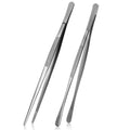 Litoexpe 2 PCS 10 Inches Fine Tweezer Tongs, Stainless Steel Cooking Tongs for BBQ Sea Food Repairing Serving, Silver