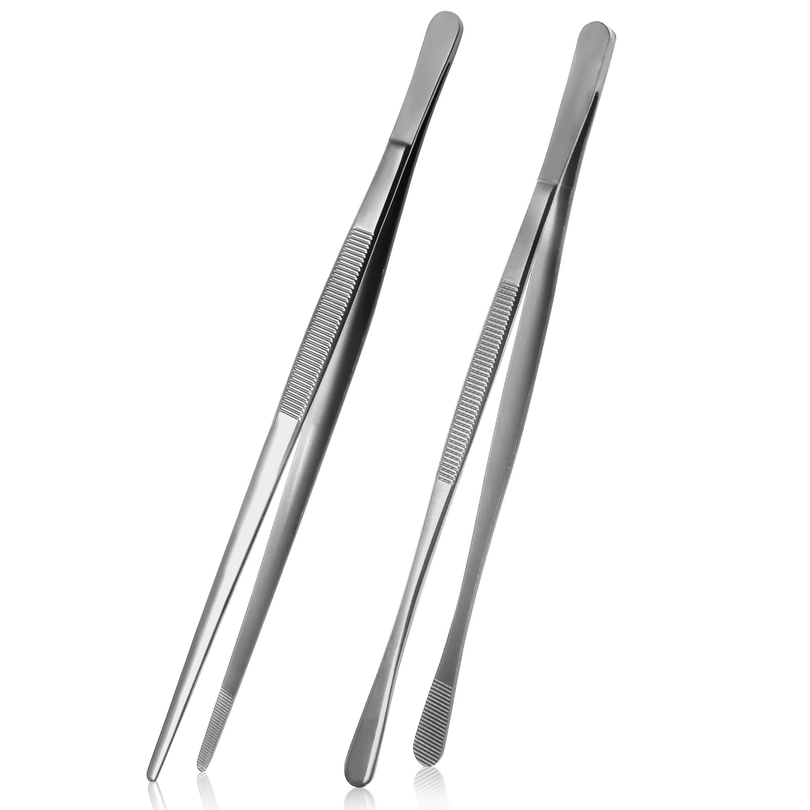 Litoexpe 2 PCS 10 Inches Fine Tweezer Tongs, Stainless Steel Cooking Tongs for BBQ Sea Food Repairing Serving, Silver
