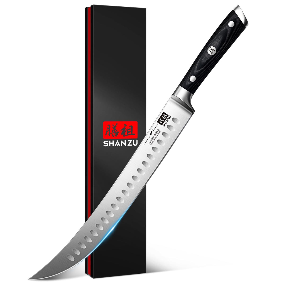 SHAN ZU 10-Inch Serrated Bread & Sourdough Knife with Wood Handle
