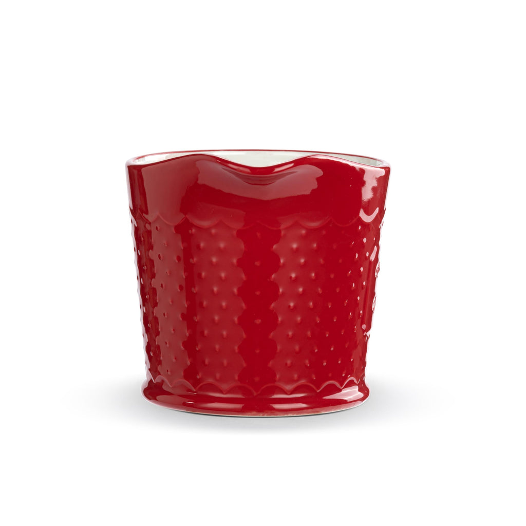 DEMDACO Baking Holiday Memories Rosy Red, White 32 Ounce, 6 x 5 Inch Ceramic Stoneware Festive Christmas Kitchen Countertop Accessory Décor, Polka Dots, Pouring Measuring Cup, Cupful of Merry